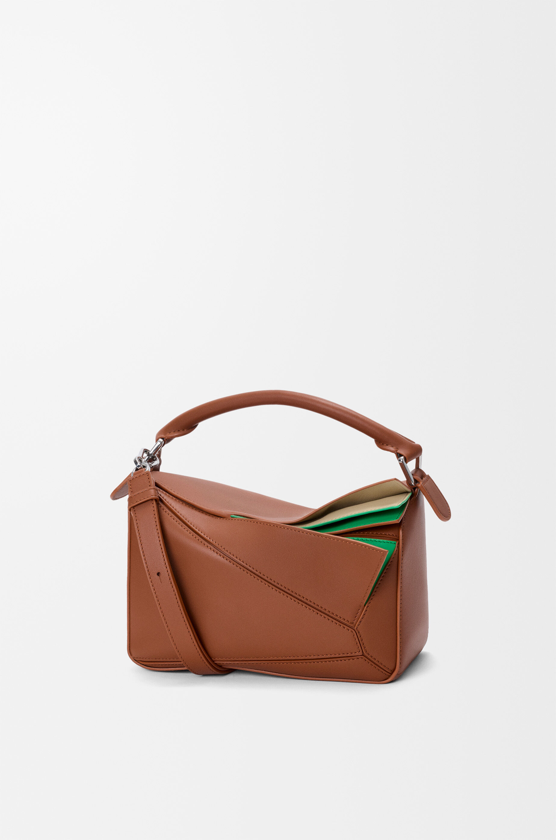 Small layered Puzzle bag in classic calfskin Brown - LOEWE USA