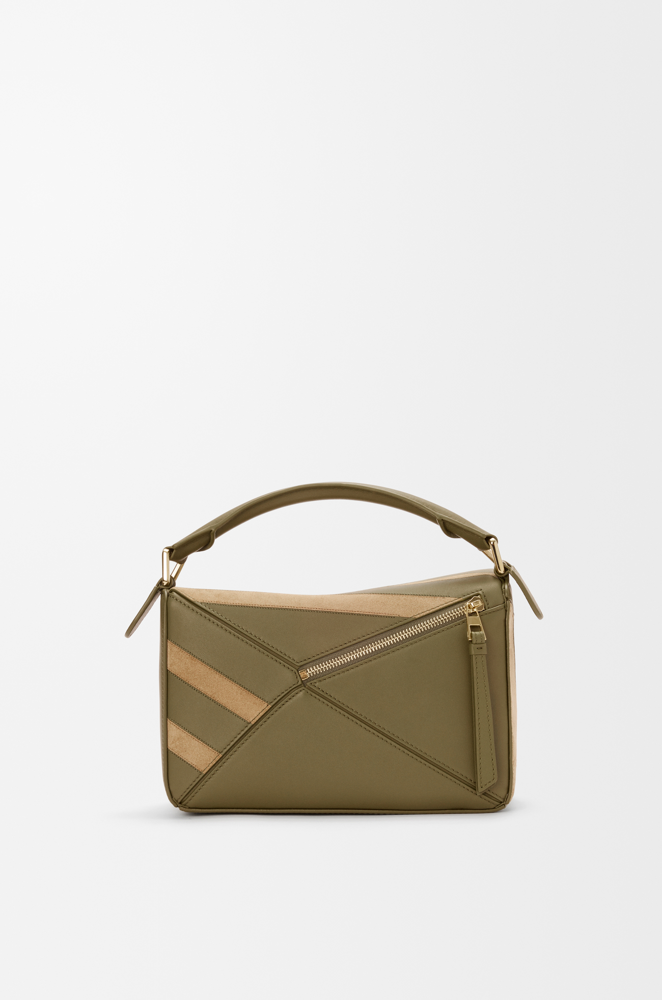 LOEWE Small Puzzle bag in classic calfskin and suede Olive/Gold