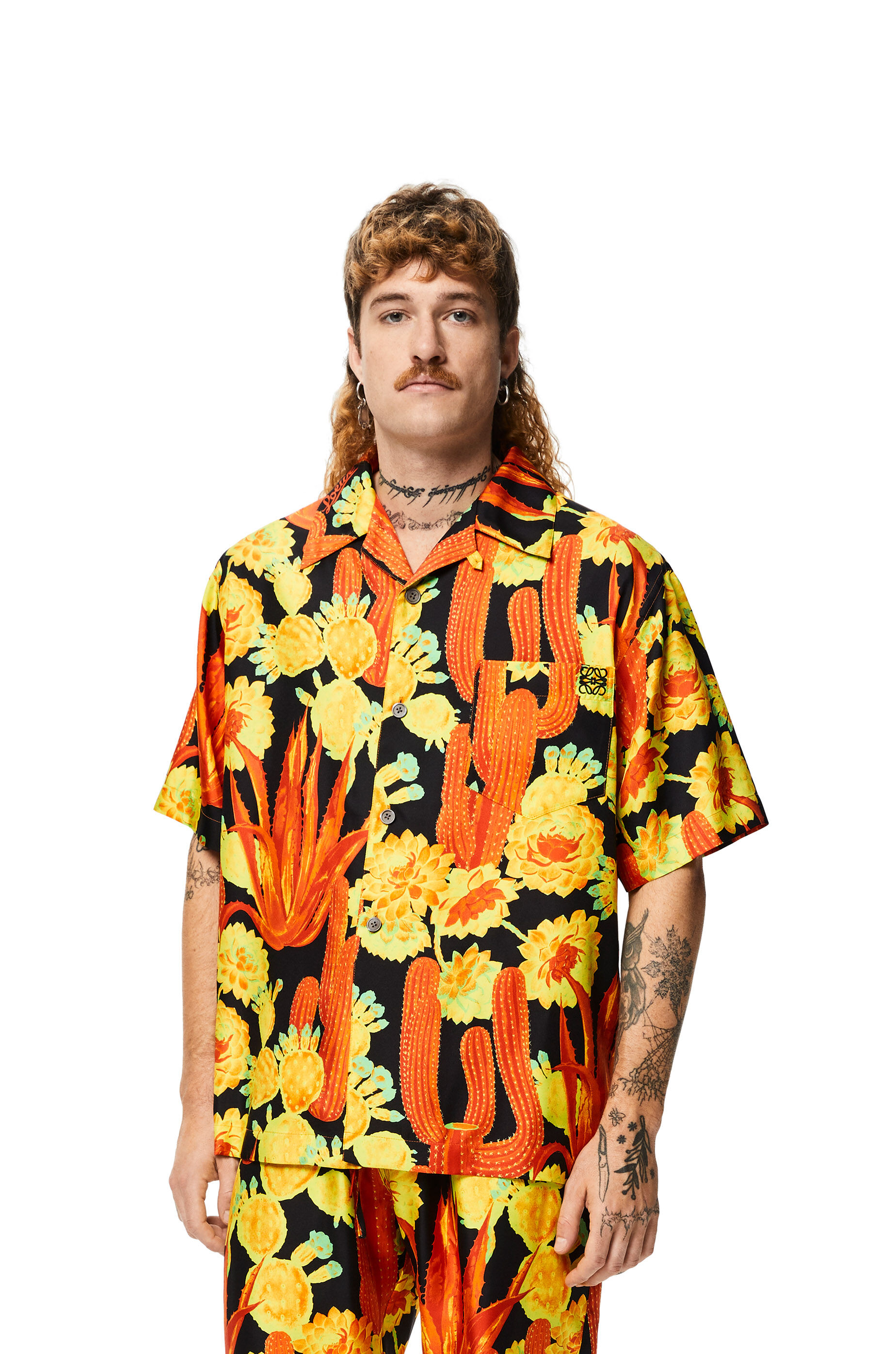 Cactus print bowling shirt in silk 