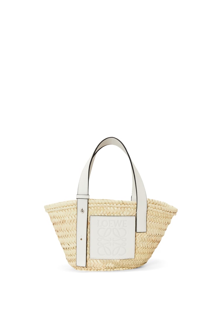 LOEWE Small Basket bag in palm leaf and calfskin Natural/White