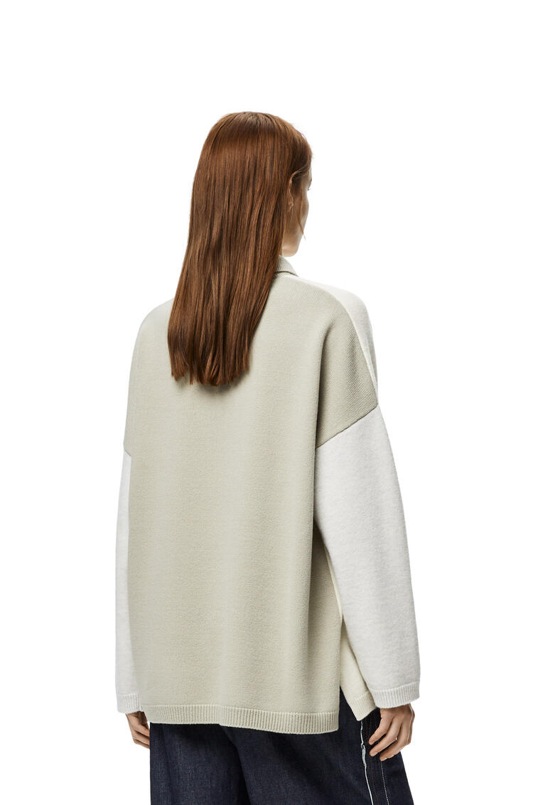 LOEWE Oversize polo collar sweater in wool Ecru/Grey