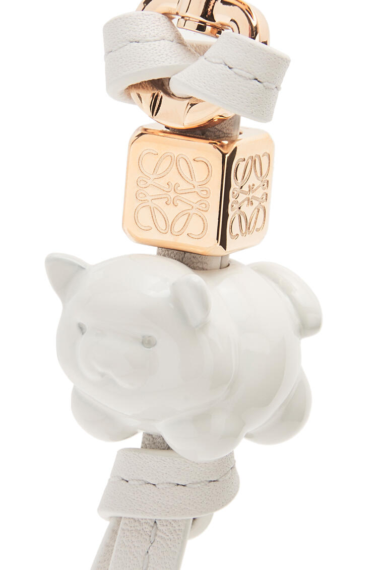 LOEWE Chow chow charm in calfskin and brass Soft White