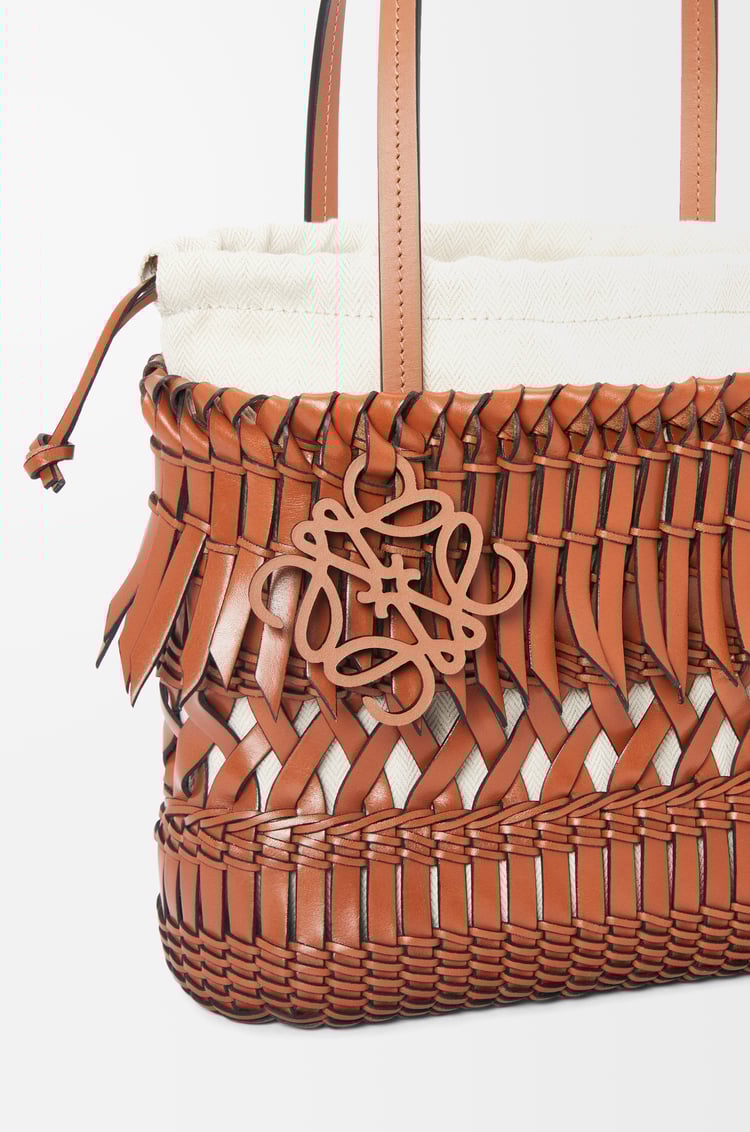 LOEWE Fringe Square Basket bag in calfskin Tan
