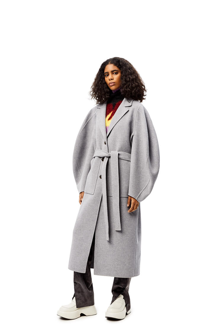 LOEWE Circular sleeve belted coat in wool and cashmere Grey