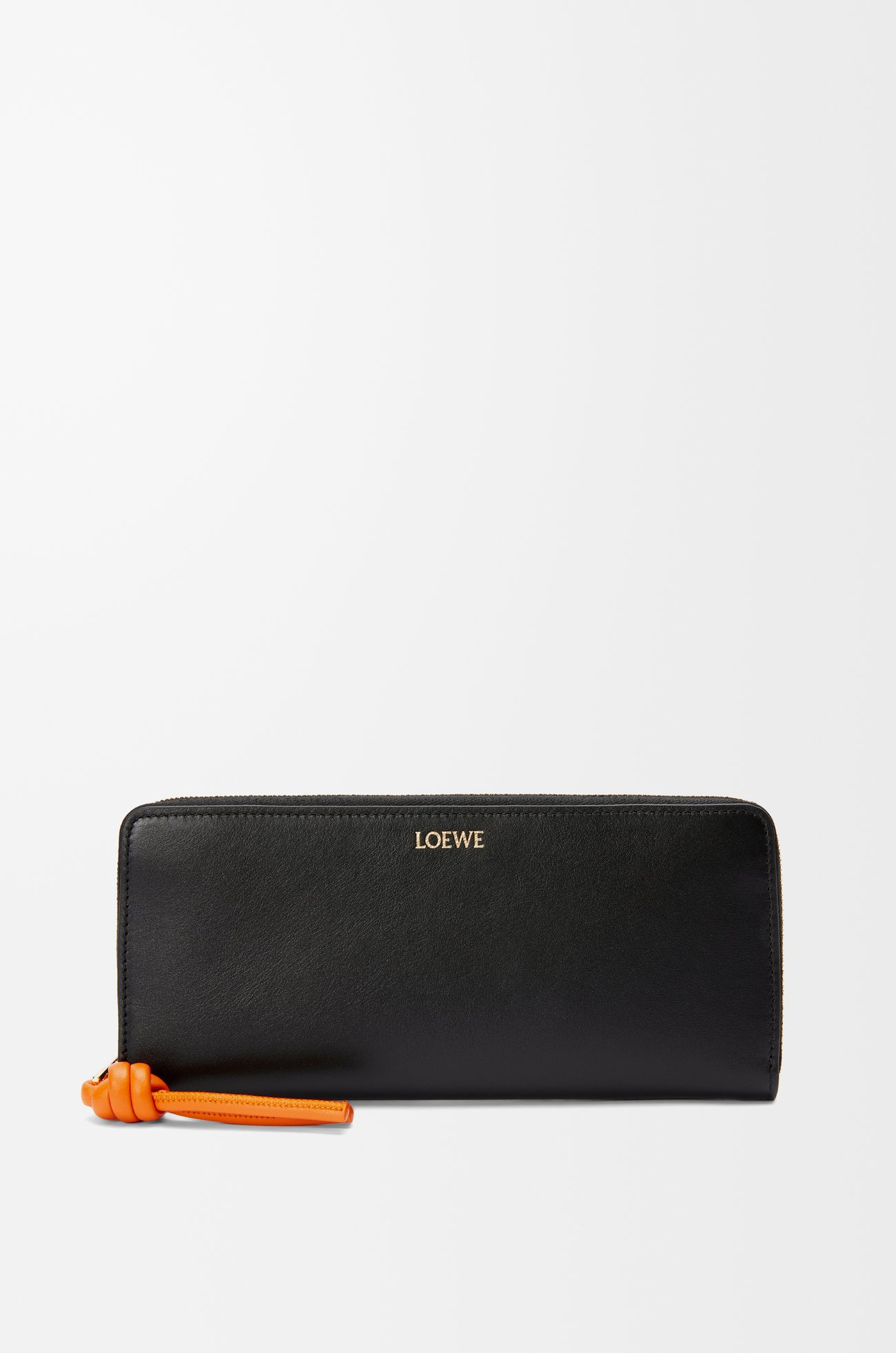 LOEWE Knot zip around wallet in shiny nappa calfskin Black/Bright Orange plp_rd