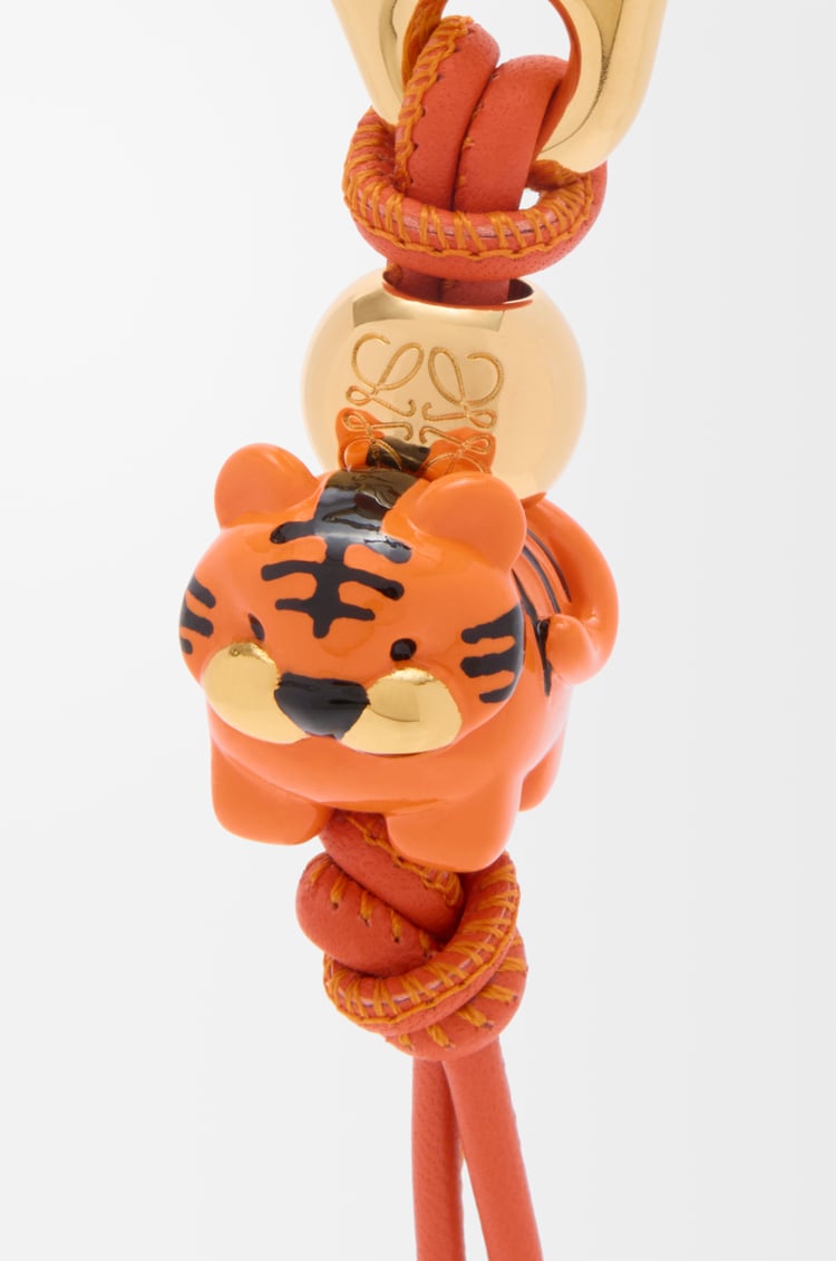 LOEWE Tiger dice charm in calfskin Orange