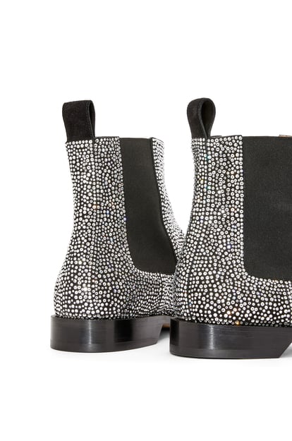 LOEWE Campo Chelsea boot in calf suede and allover rhinestones Black plp_rd