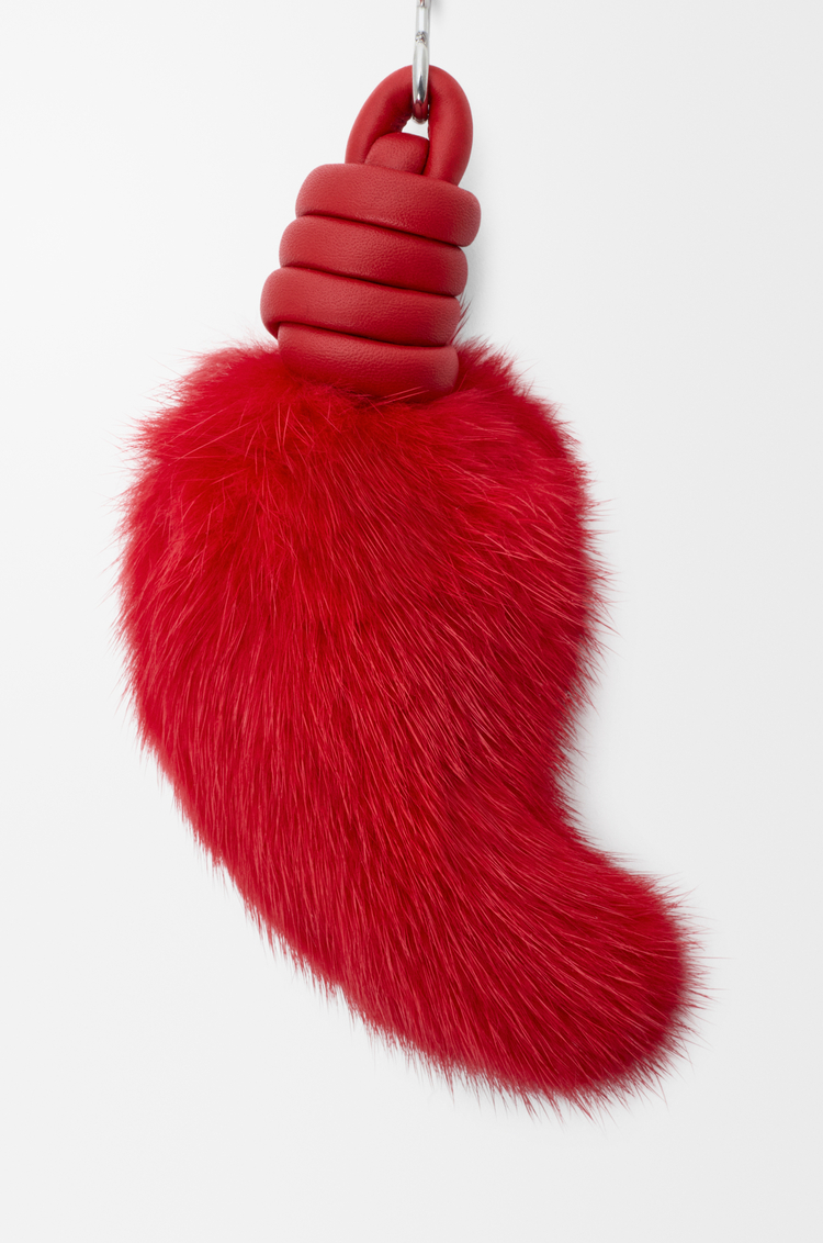 LOEWE ライオンテール チャーム（シアリング&カーフ） レッド