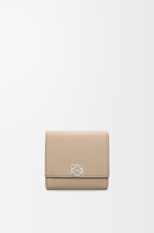 LOEWE Anagram compact flap wallet in pebble grained calfskin Sand