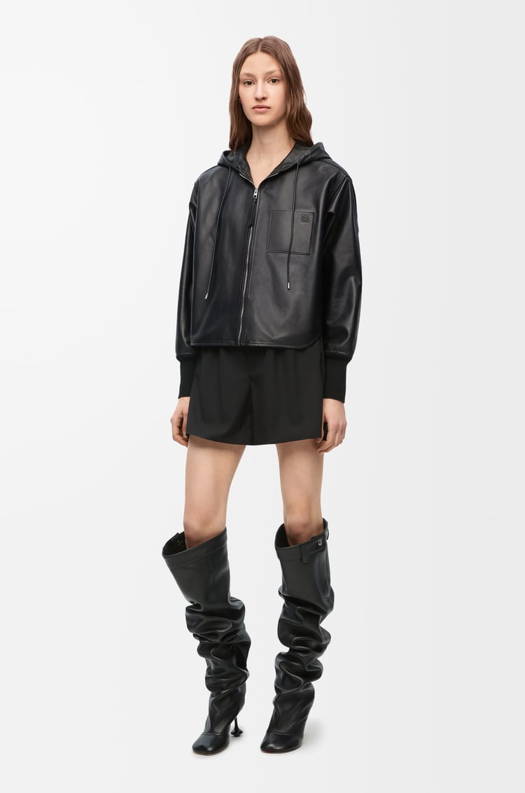 LOEWE Chaqueta con capucha en piel napa de cordero Negro