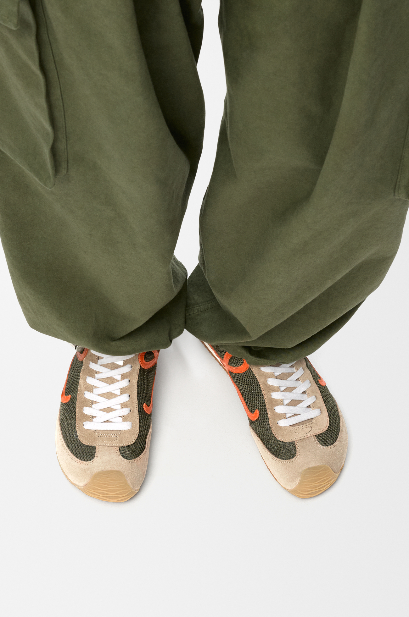 LOEWE Ballet Runner 2.0 in suede and mesh Khaki Green/Orange/Light Khaki