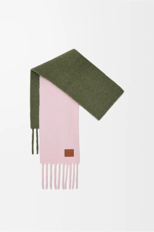 LOEWE Bufanda en mezcla de alpaca y lana Rosa Claro/Verde Caqui