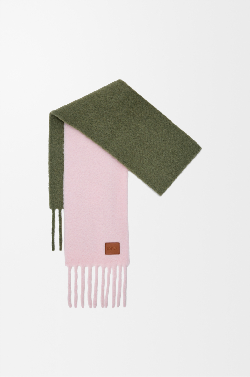 LOEWE Scarf in alpaca and wool blend Soft Pink/Khaki Green