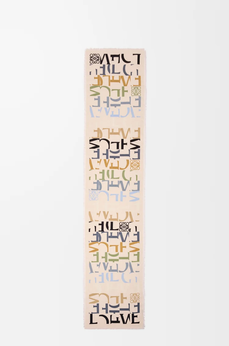 LOEWE Scarf in wool, silk and cashmere blend Multicolor/Caramel 