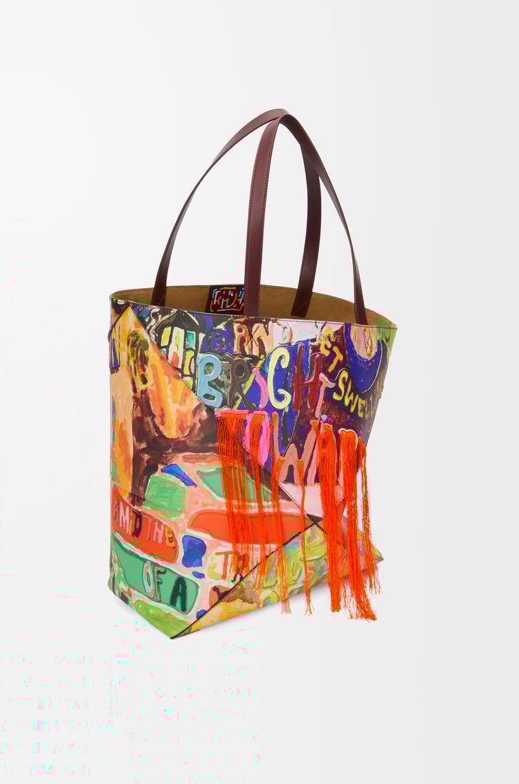 LOEWE XL Puzzle Fold tote in classic calfskin Dark Burgundy/Multicolor