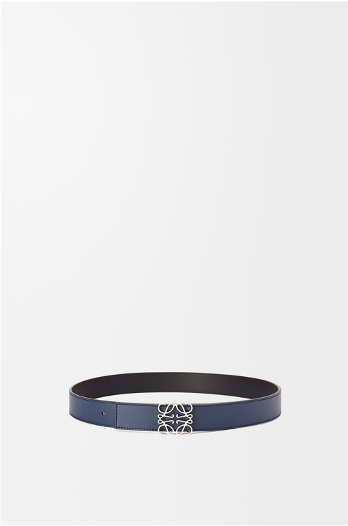 LOEWE 光滑牛皮革双面 Anagram 腰带 海洋蓝/黑色/钯金色