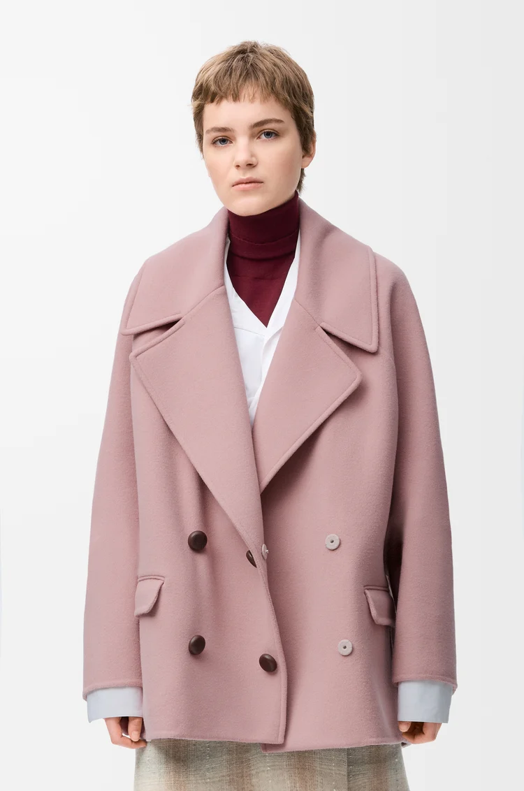 LOEWE 羊毛短款大衣 粉色