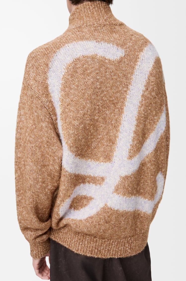 LOEWE Zip-up cardigan in cotton, linen and wool Beige