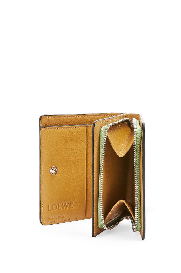 LOEWE Brand compact zip wallet in calfskin Light Green/Dark Gold