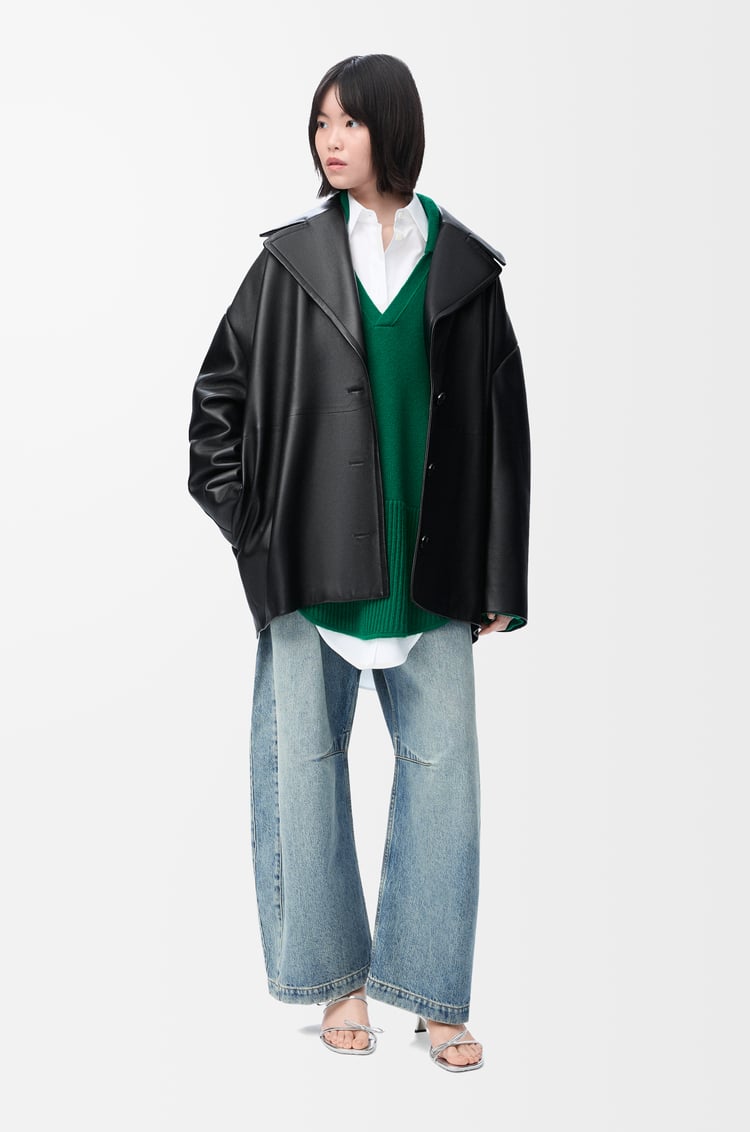 LOEWE Abrigo corto en piel napa de cordero Negro