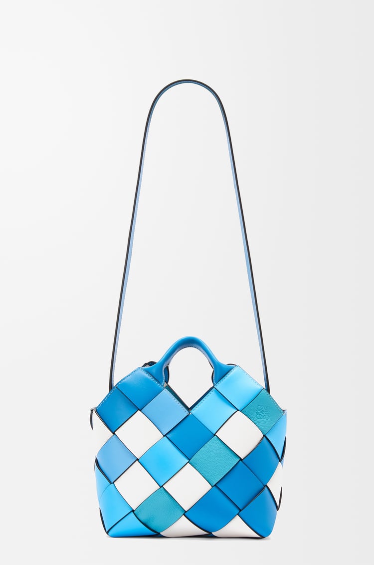 LOEWE Small Surplus Leather Woven basket bag in calfskin Blue/Blue