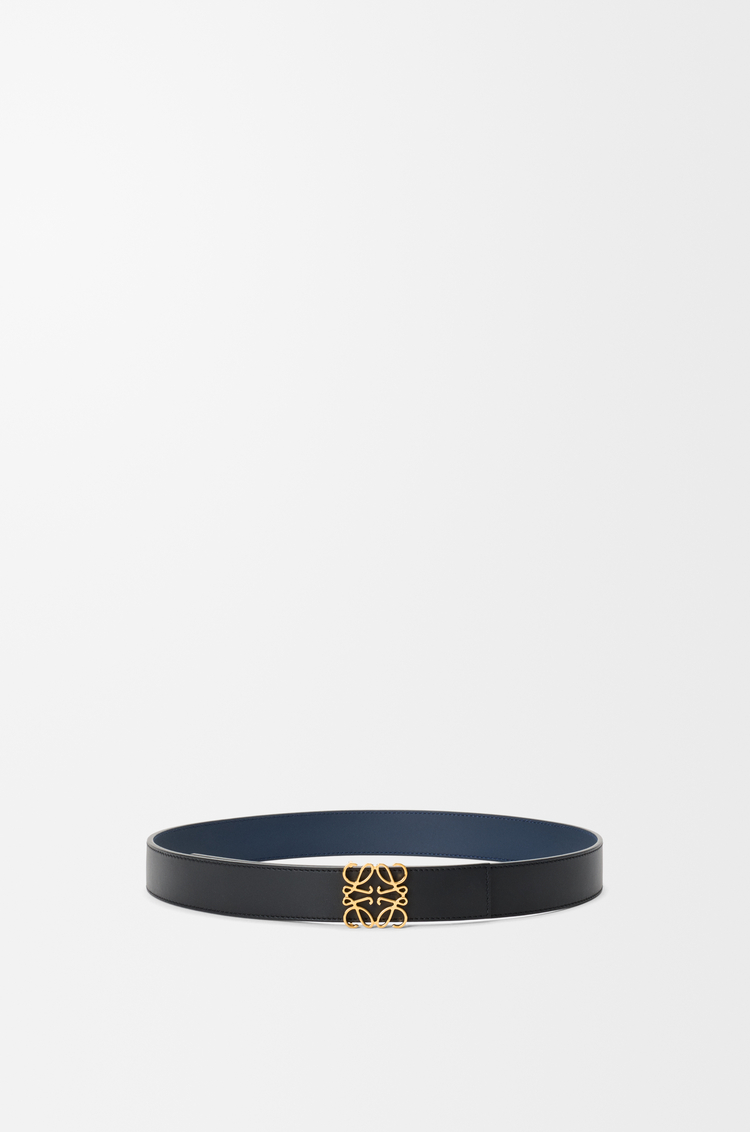 LOEWE Cinturón reversible Anagram en piel de ternera lisa Negro/Azul Océano/Dorado