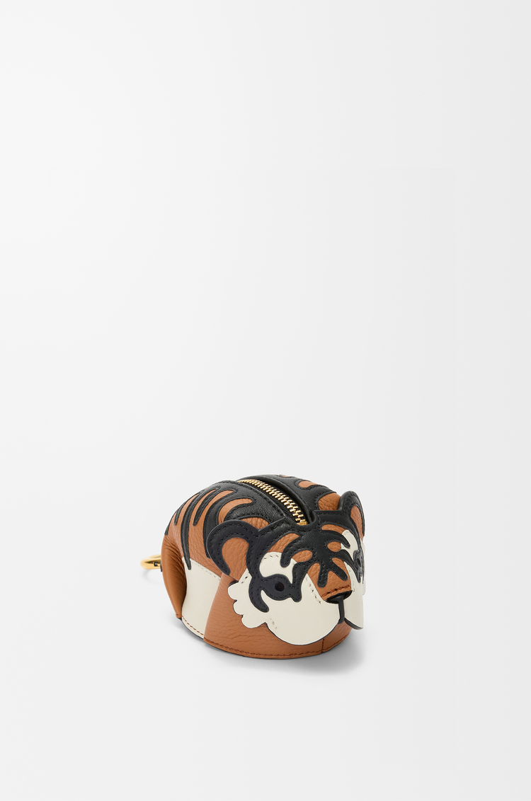 LOEWE Tiger coin case charm in classic calfskin Cognac