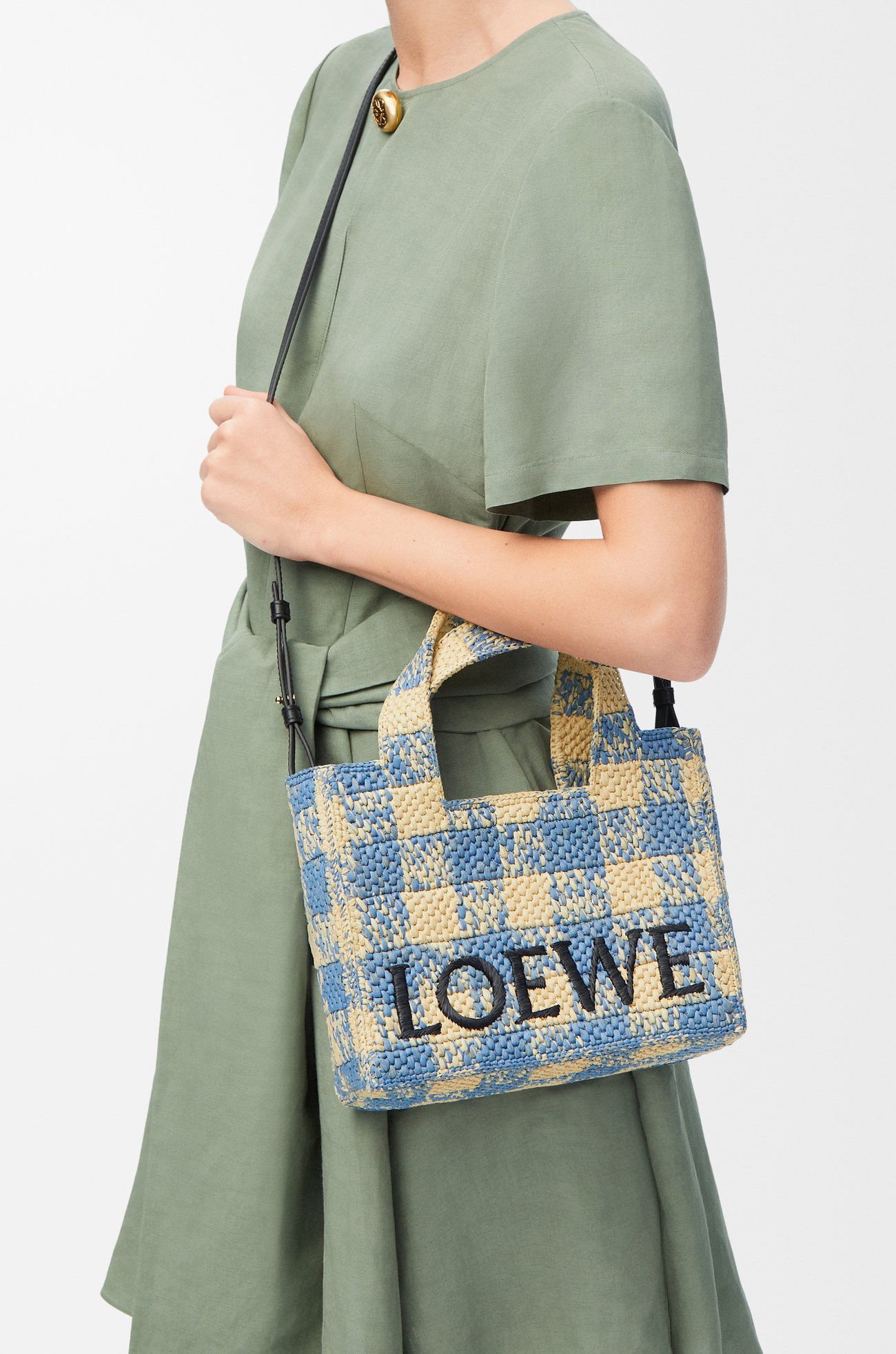 LOEWE Small LOEWE Font tote in raffia Natural/Light Blue