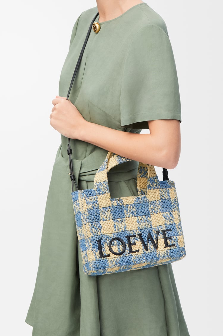 LOEWE Small LOEWE Font tote in raffia Natural/Light Blue