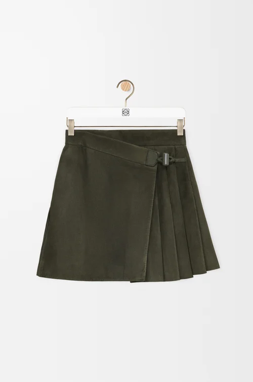 LOEWE Pleated mini skirt in suede lambskin Khaki Green