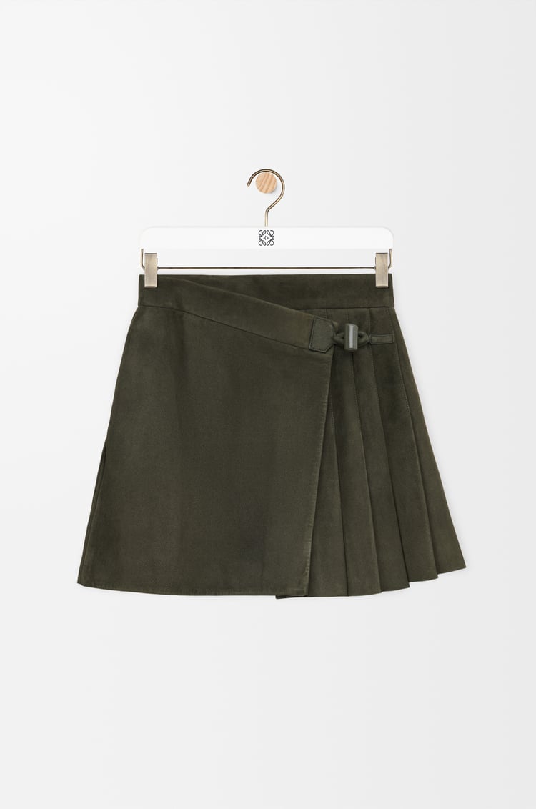 LOEWE Pleated mini skirt in suede lambskin Khaki Green