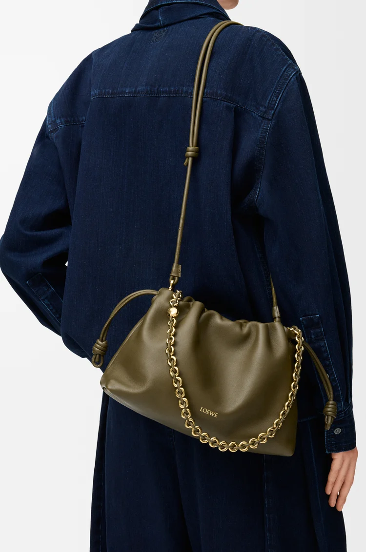 LOEWE Borsa Flamenco Purse media in morbida nappa di agnello Kaki Scuro