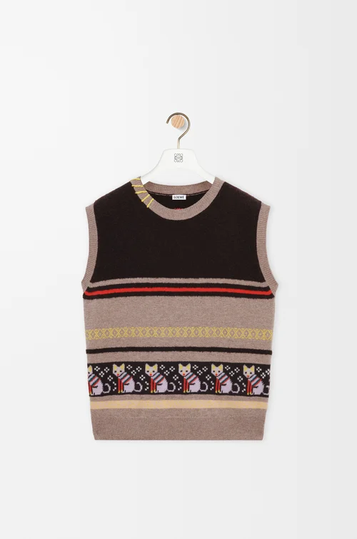 LOEWE Vest in wool and cashmere Beige/Multicolor