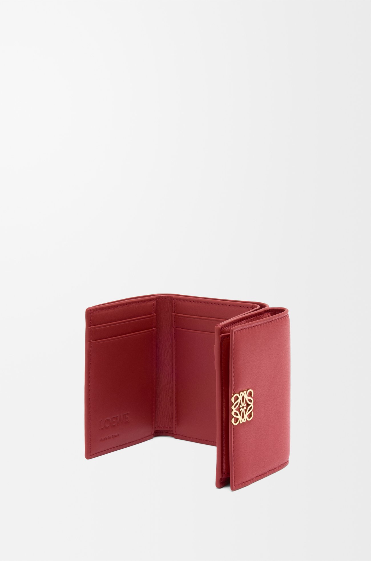 LOEWE Puffer Anagram trifold wallet in shiny nappa calfskin Burnt Red
