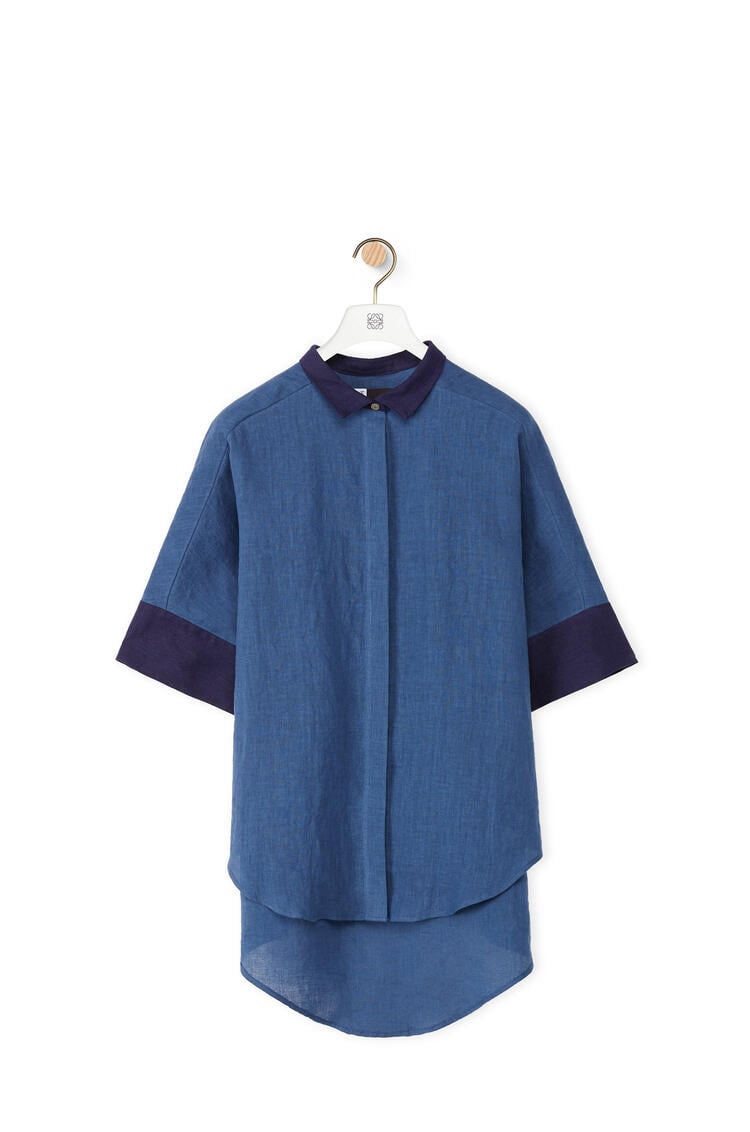 LOEWE Short sleeve blouse in linen Indigo/Marine