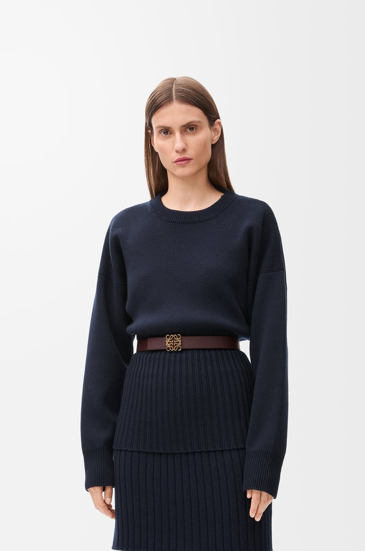 LOEWE 光滑小牛皮 Anagram 雙面皮帶 勃根地紅/金色