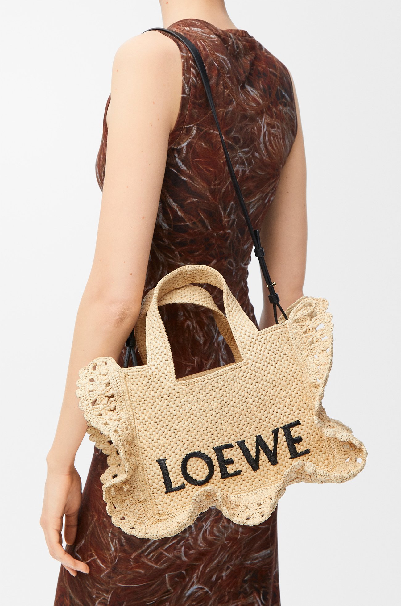 LOEWE Small LOEWE Font tote in raffia Natural