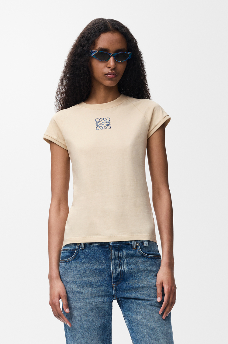 LOEWE Camiseta de corte pequeño en algodón Beige Claro