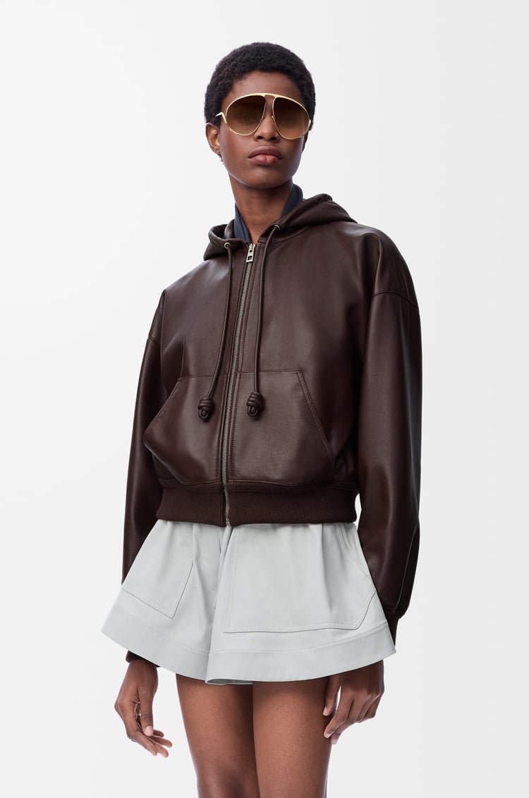 LOEWE Flamenco hoodie in nappa lambskin Marrón Chocolate