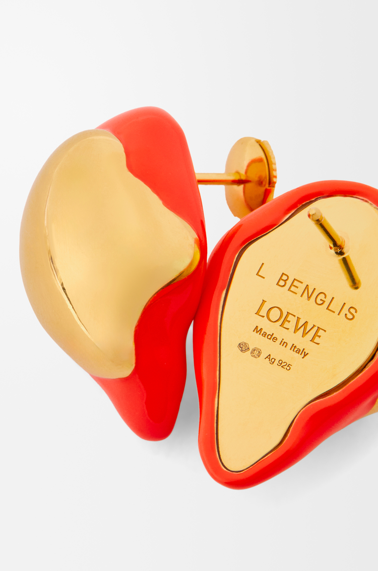 LOEWE フォームドリップ ピアス（スターリングシルバー＆エナメル） ゴールド/レッド