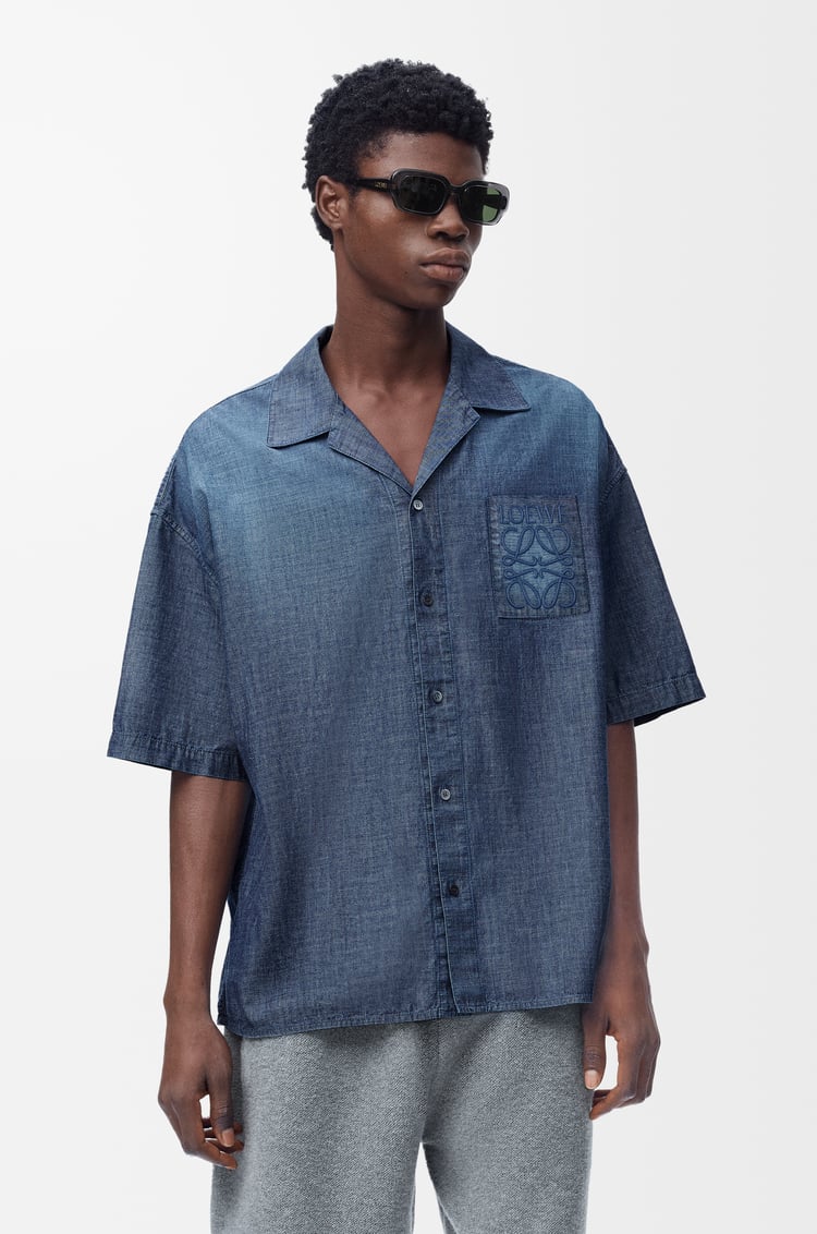 LOEWE Short sleeve shirt in cotton Washed Blue