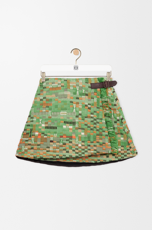 LOEWE Falda en jacquard de algodón Verde/Multicolor