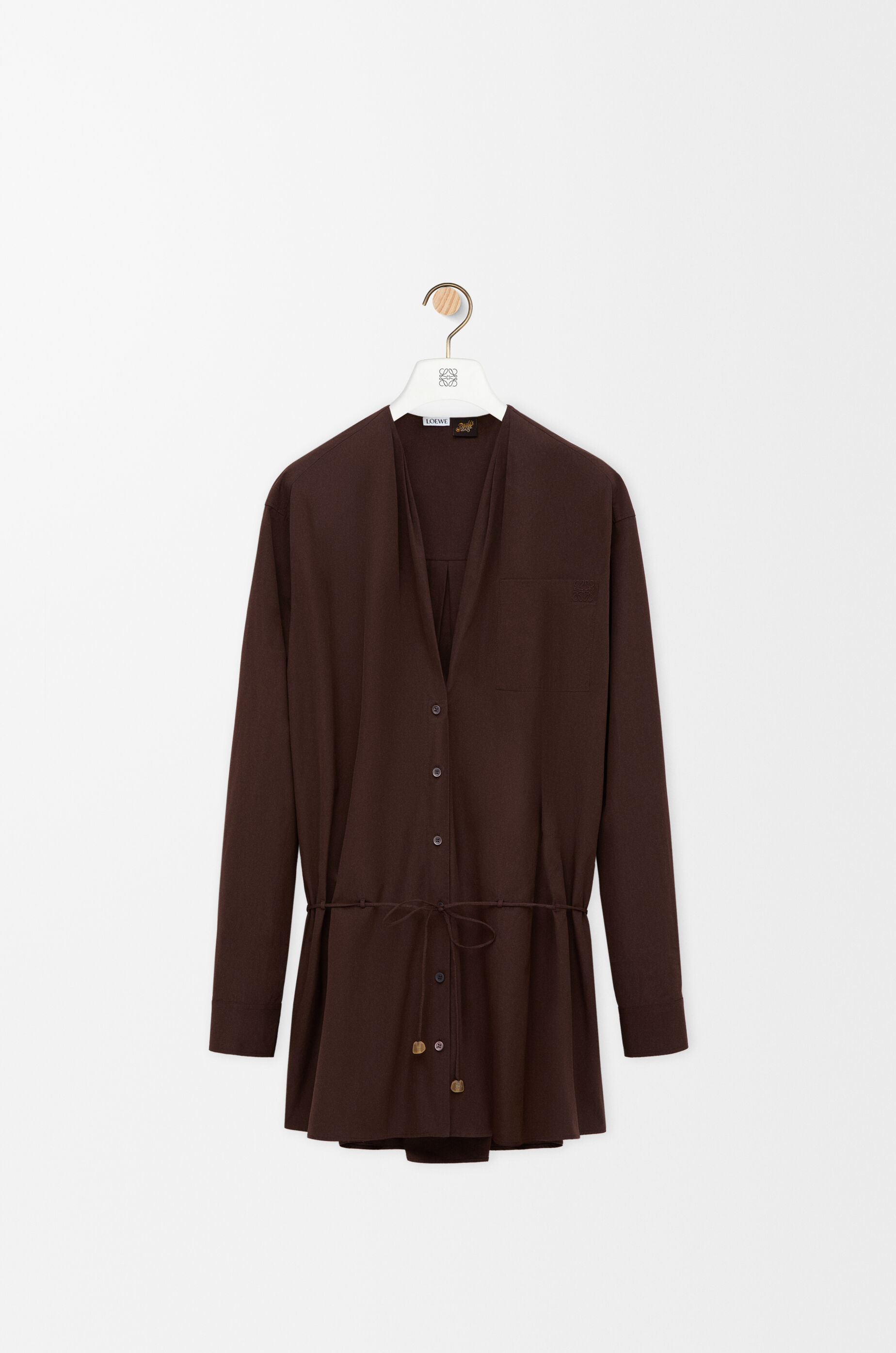 ロエベ　ロングシャツ　シャツドレス　袖シースルー　ターンアップ シャツ ドレス（コットン） ブラウン - ロエベ 日本 公式サイト