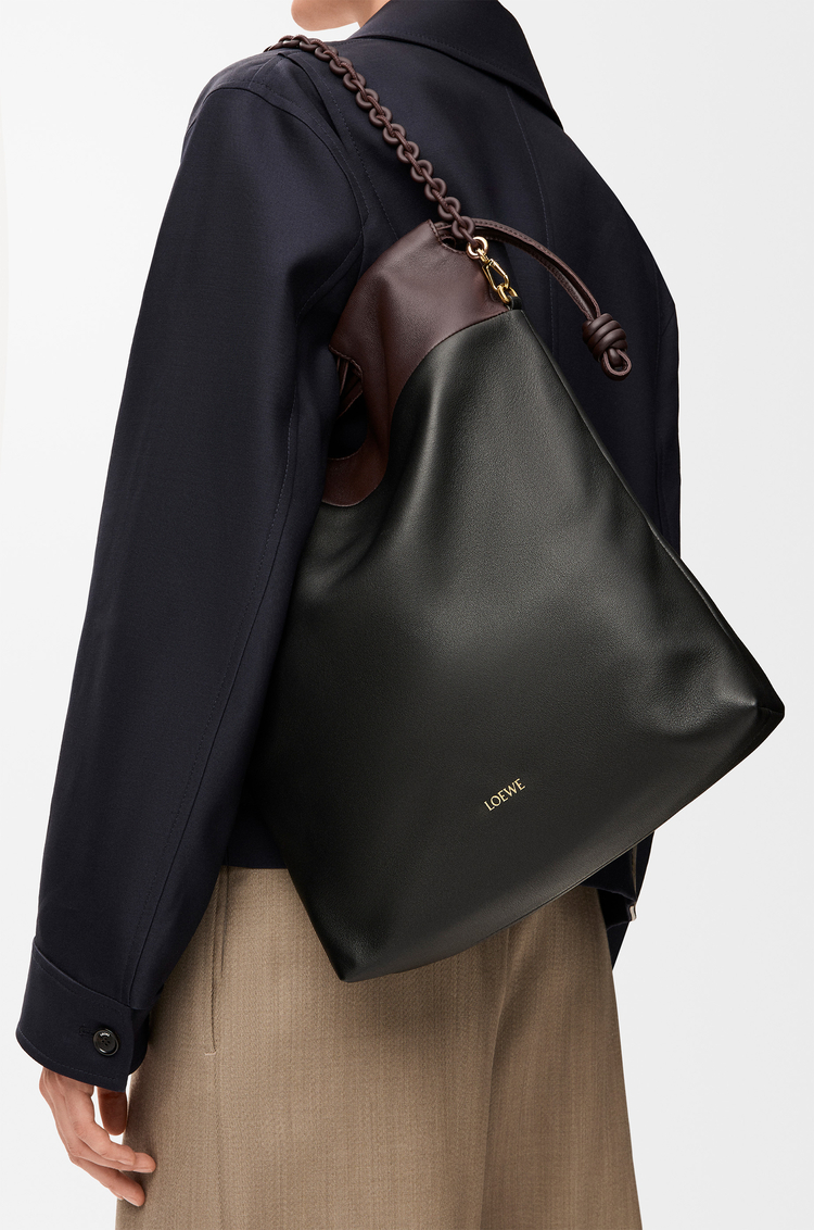 LOEWE Flamenco purse tote in mellow nappa lambskin Black/Dark Chestnut