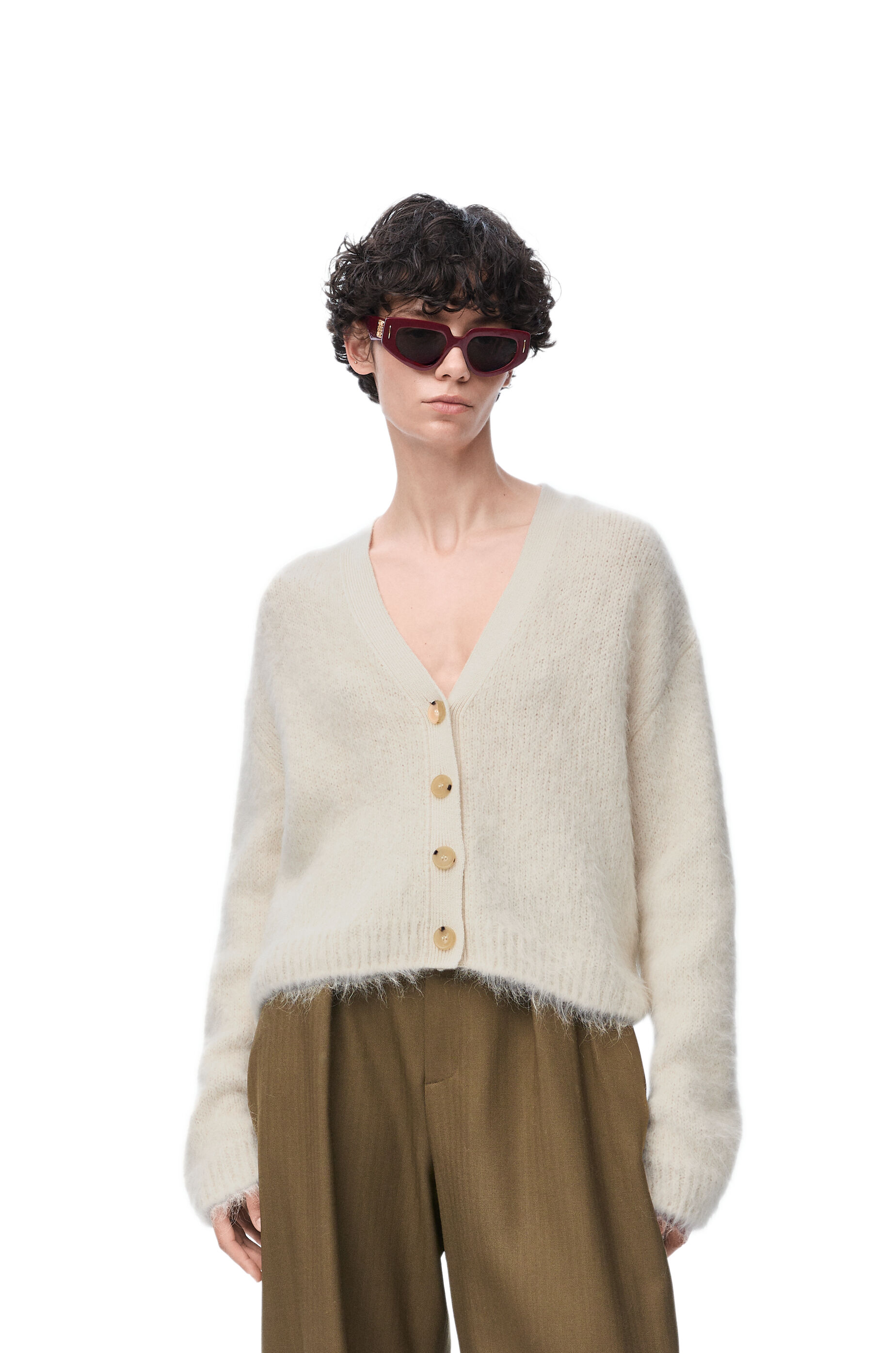 Cardigan in alpaca and wool blend ホワイト - LOEWE