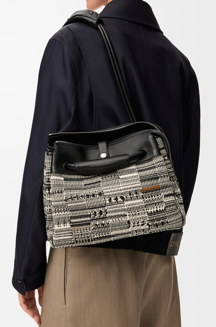 LOEWE Medium Madrid bag in woven textile Black/White