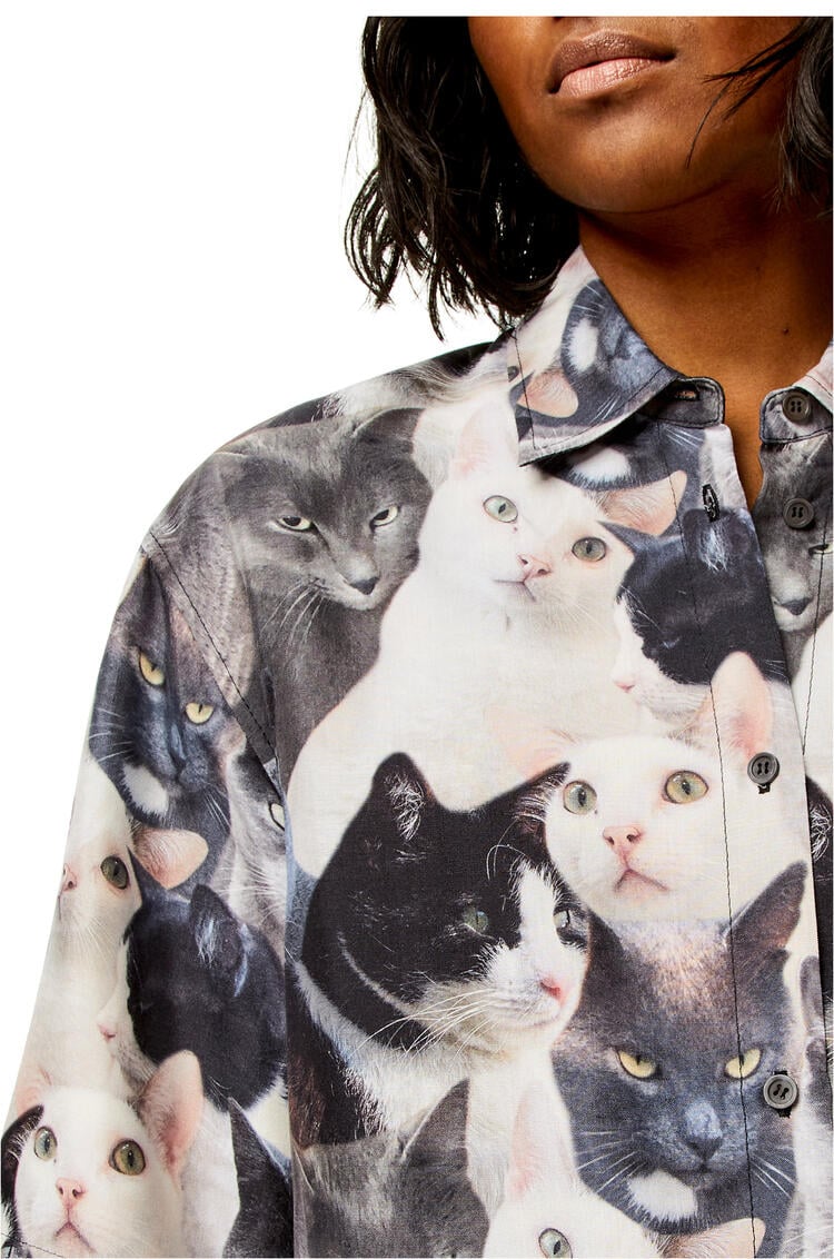 LOEWE Cats print shirt in silk Grey/Black