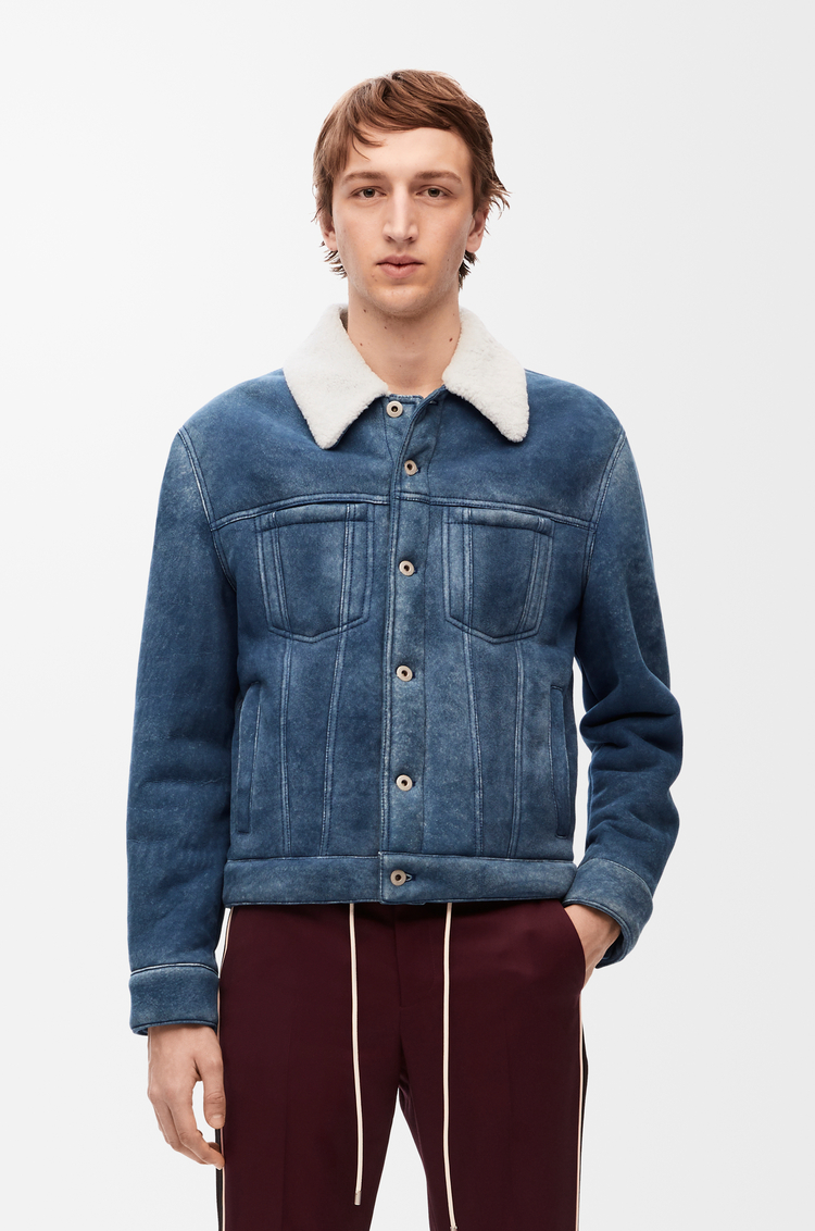 LOEWE Chaqueta en lana de oveja Blanco/Azul Índigo