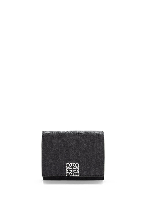 Anagram trifold wallet in pebble grain calfskin Black - LOEWE