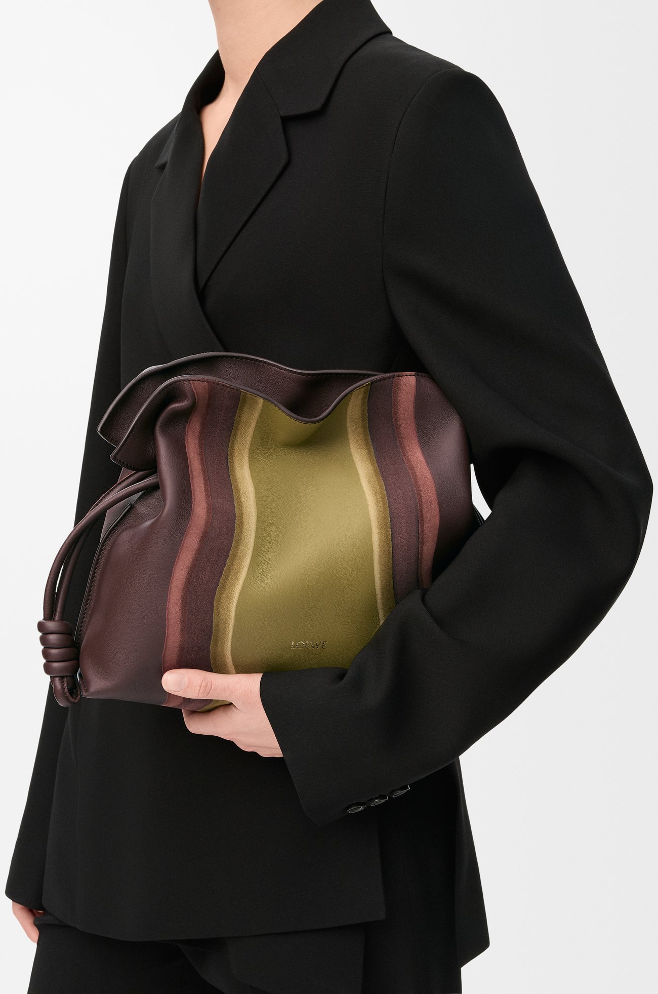 LOEWE Medium Flamenco clutch in nappa calfskin Chocolate/Light Moss